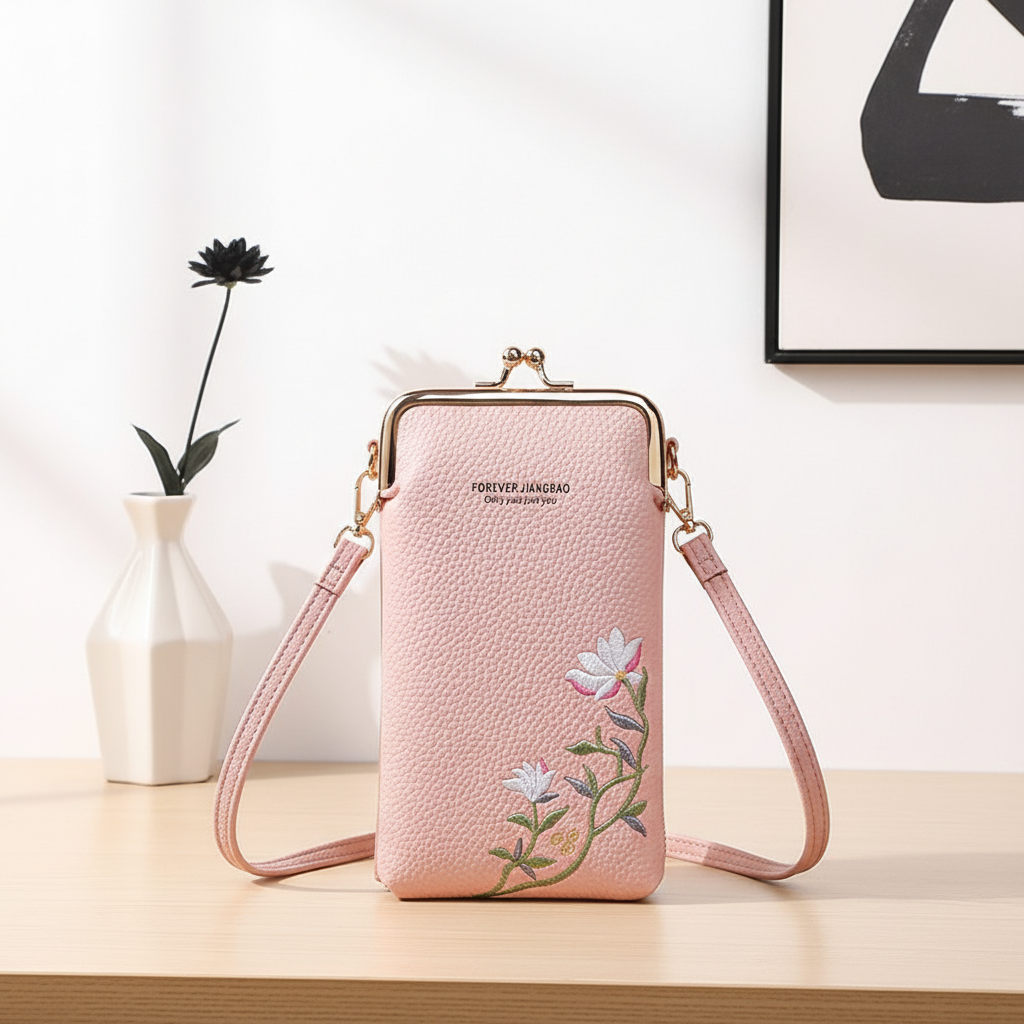 Flower Embroidery Phone Bag With Lock Buckle Outdoor Long Wallet Fashion Shoulder And Crossbody Bags
