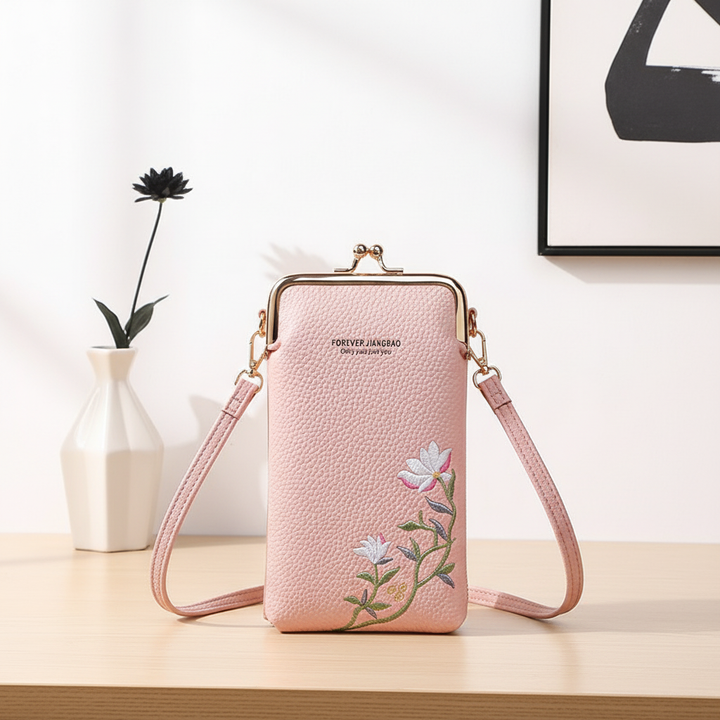 Flower Embroidery Phone Bag With Lock Buckle Outdoor Long Wallet Fashion Shoulder And Crossbody Bags