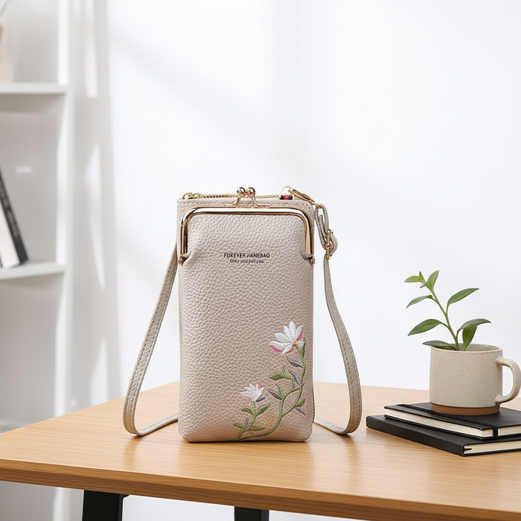 Flower Embroidery Phone Bag With Lock Buckle Outdoor Long Wallet Fashion Shoulder And Crossbody Bags
