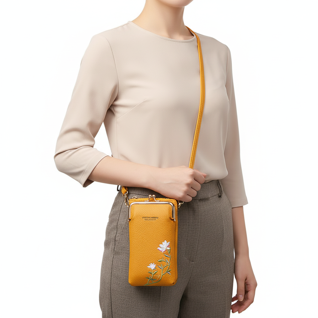 Flower Embroidery Phone Bag With Lock Buckle Outdoor Long Wallet Fashion Shoulder And Crossbody Bags
