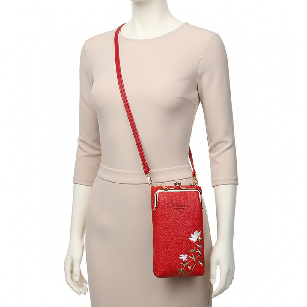 Flower Embroidery Phone Bag With Lock Buckle Outdoor Long Wallet Fashion Shoulder And Crossbody Bags
