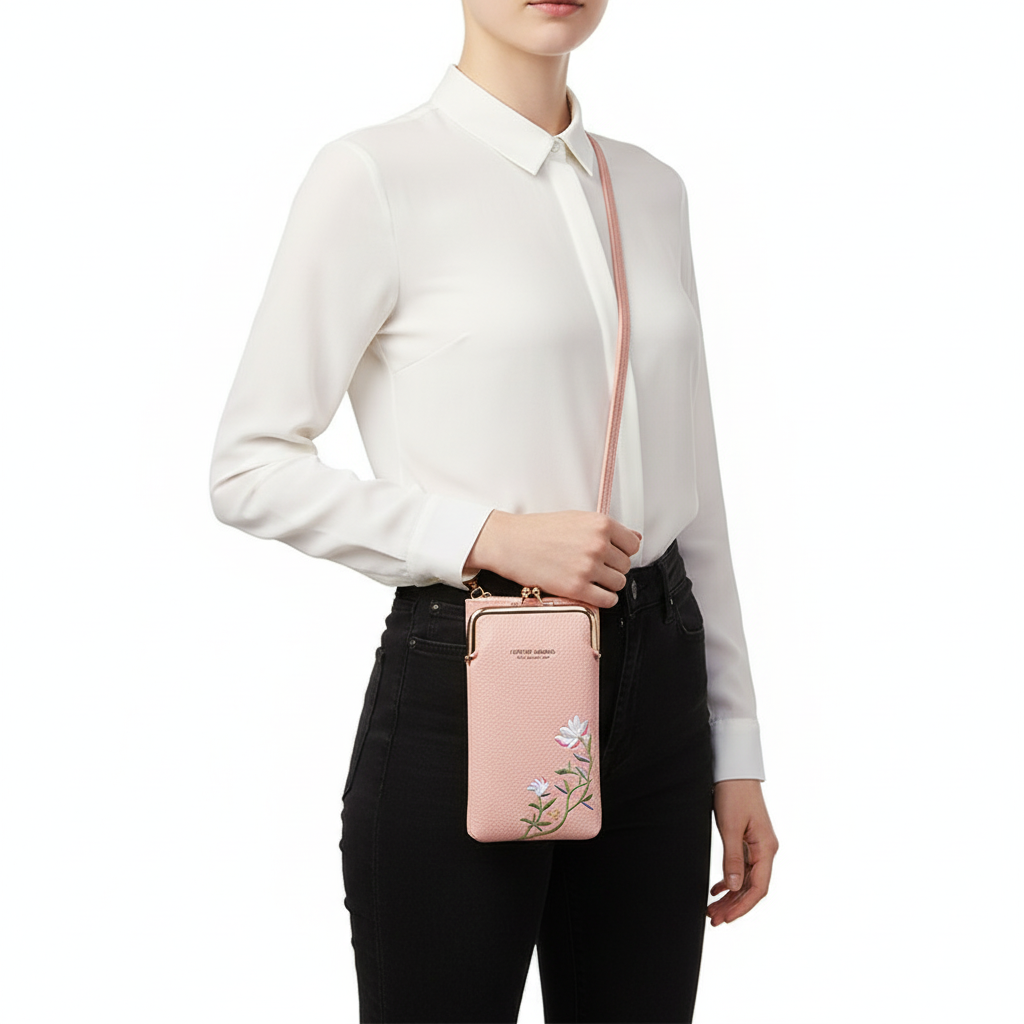 Flower Embroidery Phone Bag With Lock Buckle Outdoor Long Wallet Fashion Shoulder And Crossbody Bags