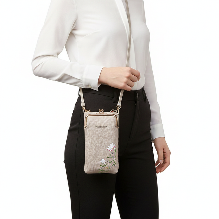 Flower Embroidery Phone Bag With Lock Buckle Outdoor Long Wallet Fashion Shoulder And Crossbody Bags