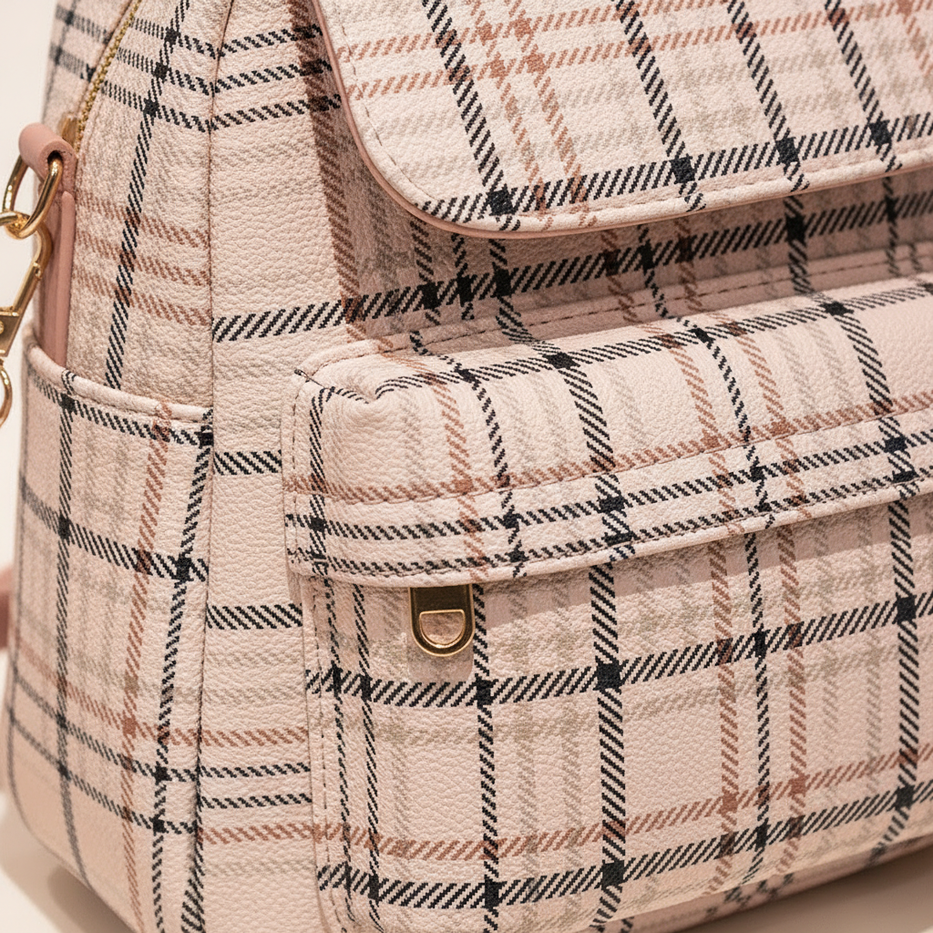 Ladies Check Lock Small Backpack One Shoulder Diagonal Handbag Coin Purse