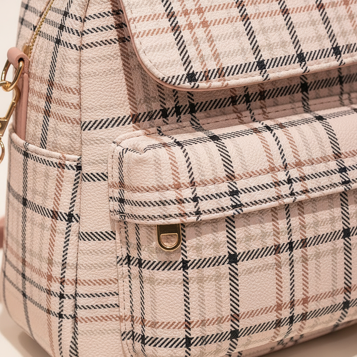 Ladies Check Lock Small Backpack One Shoulder Diagonal Handbag Coin Purse