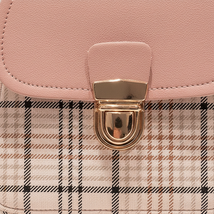 Ladies Check Lock Small Backpack One Shoulder Diagonal Handbag Coin Purse