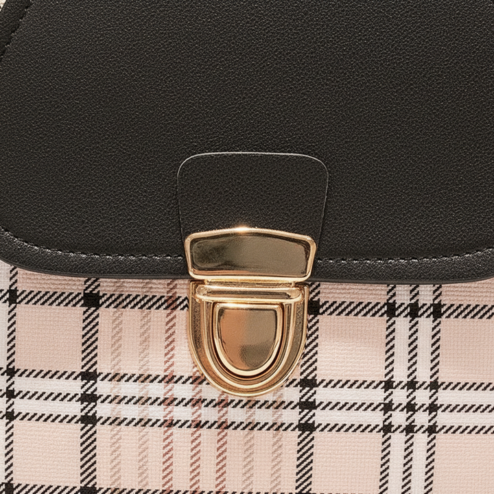 Ladies Check Lock Small Backpack One Shoulder Diagonal Handbag Coin Purse