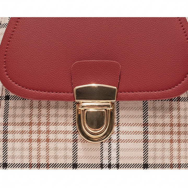 Ladies Check Lock Small Backpack One Shoulder Diagonal Handbag Coin Purse