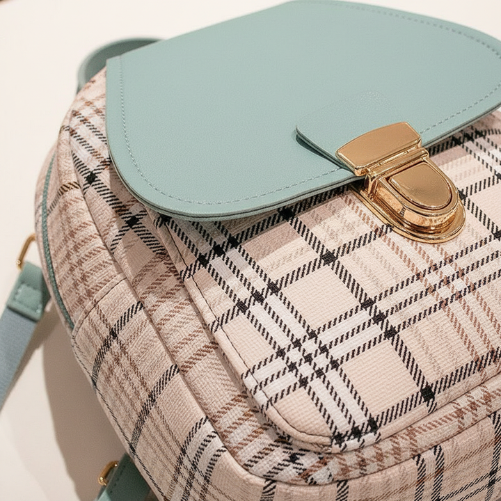 Ladies Check Lock Small Backpack One Shoulder Diagonal Handbag Coin Purse