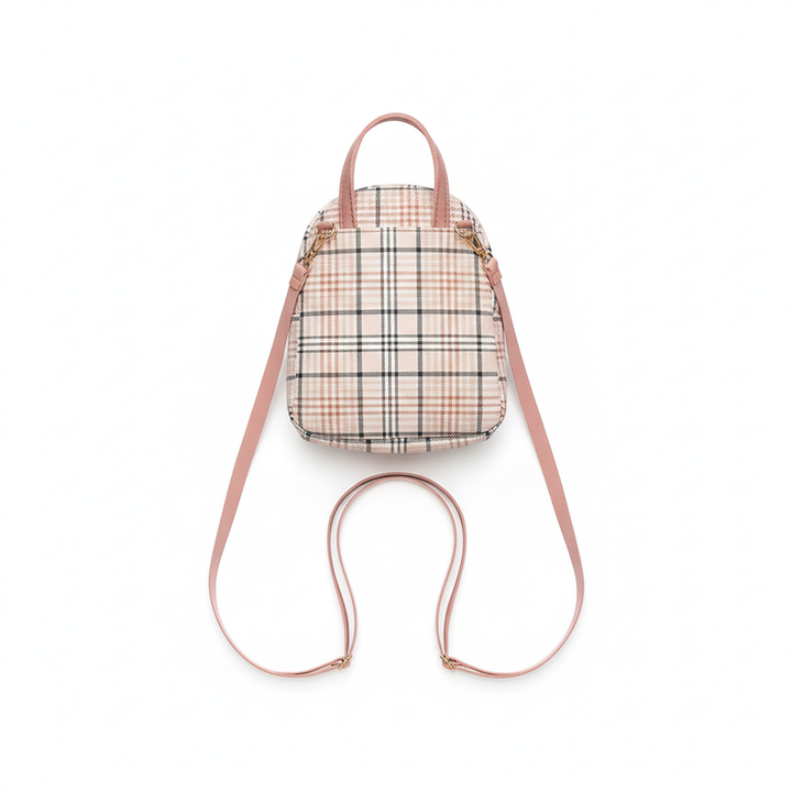 Ladies Check Lock Small Backpack One Shoulder Diagonal Handbag Coin Purse