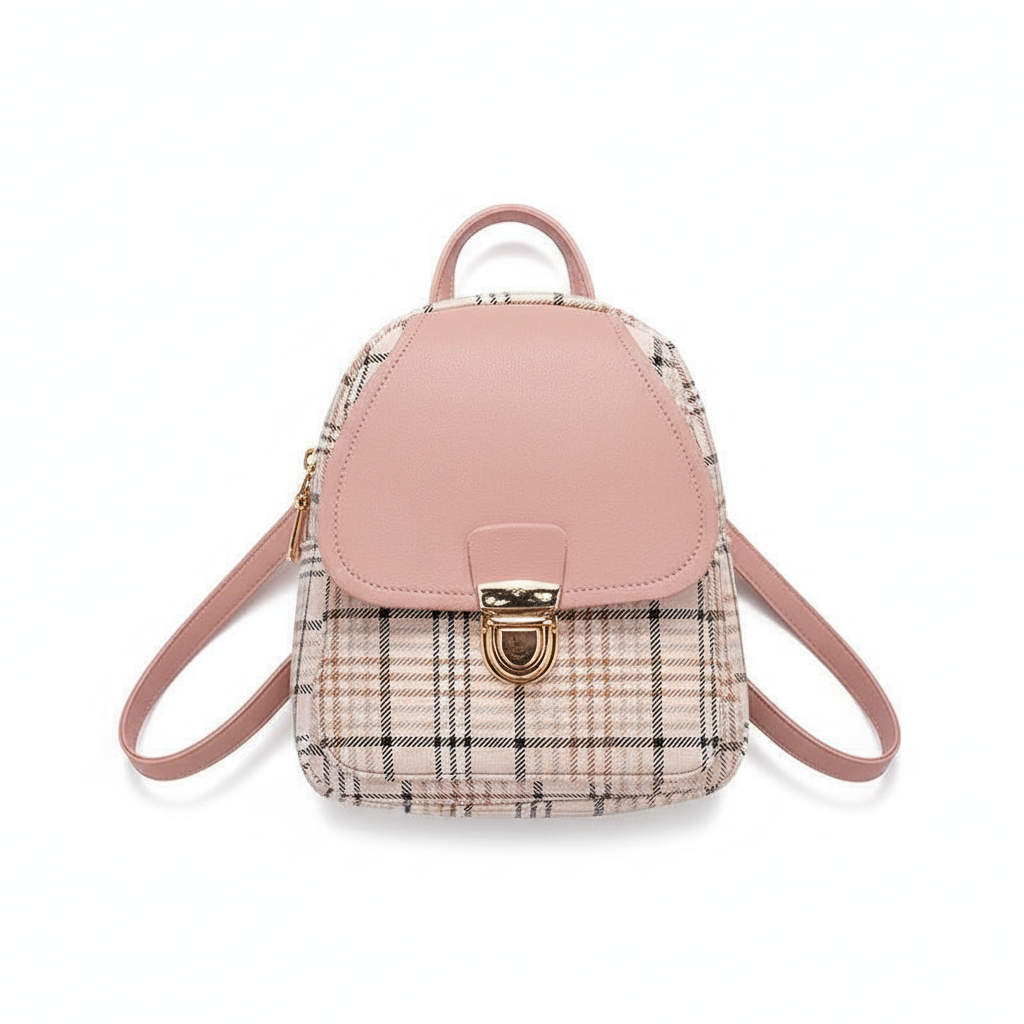 Ladies Check Lock Small Backpack One Shoulder Diagonal Handbag Coin Purse