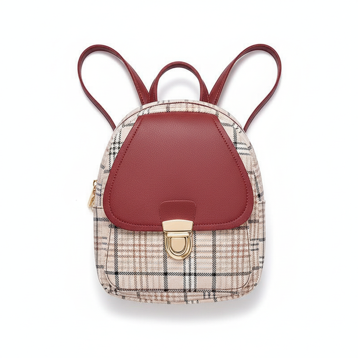 Ladies Check Lock Small Backpack One Shoulder Diagonal Handbag Coin Purse