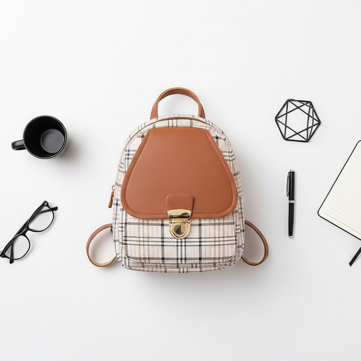 Ladies Check Lock Small Backpack One Shoulder Diagonal Handbag Coin Purse