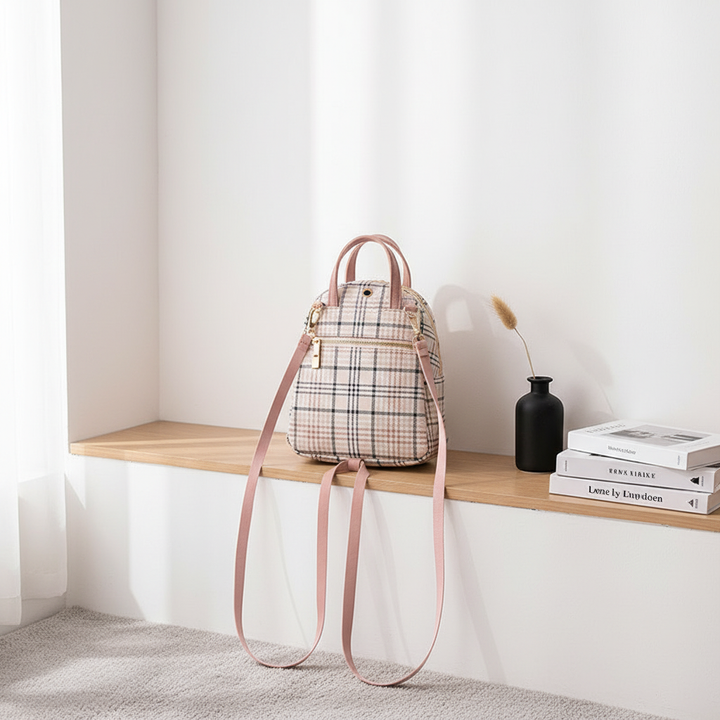 Ladies Check Lock Small Backpack One Shoulder Diagonal Handbag Coin Purse