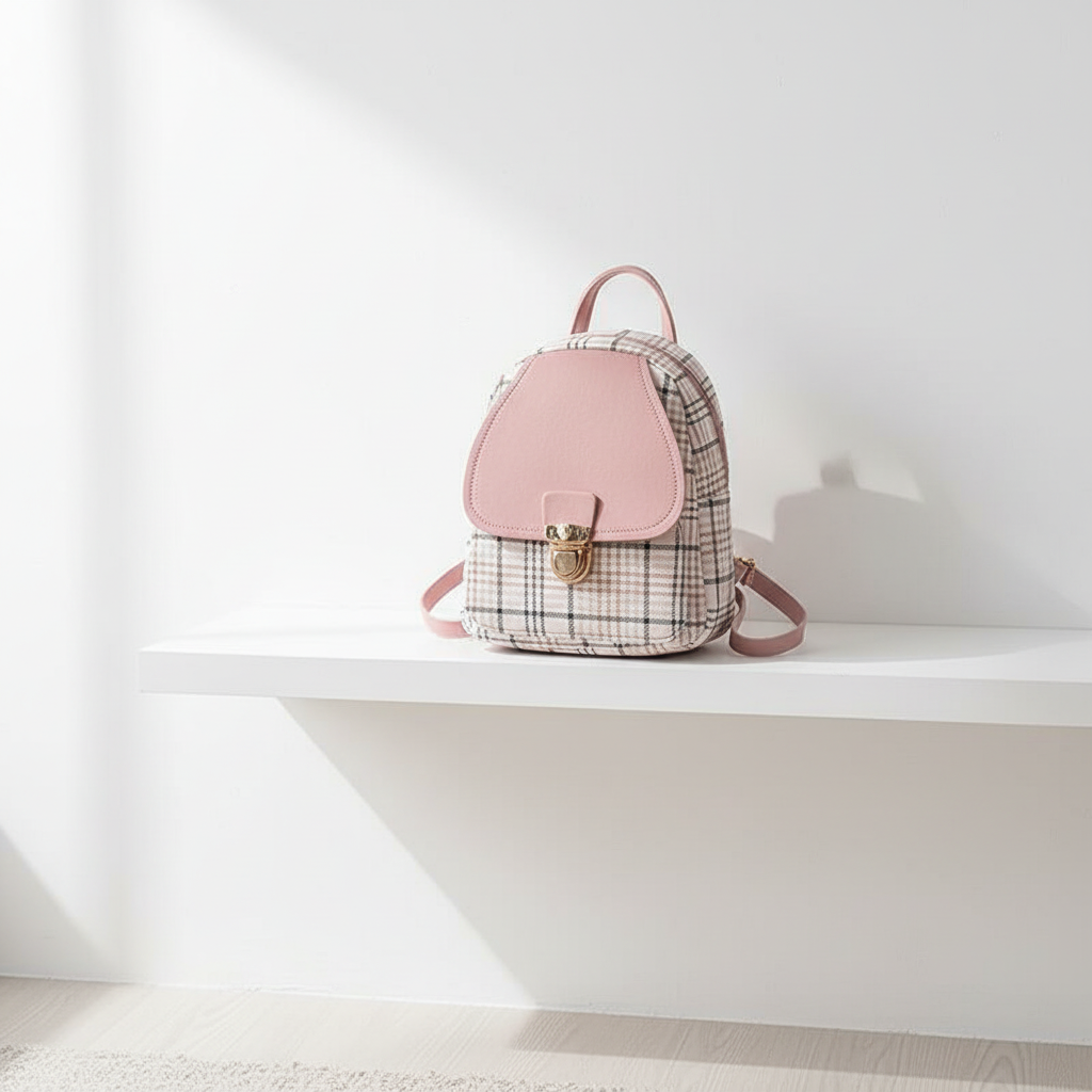 Ladies Check Lock Small Backpack One Shoulder Diagonal Handbag Coin Purse