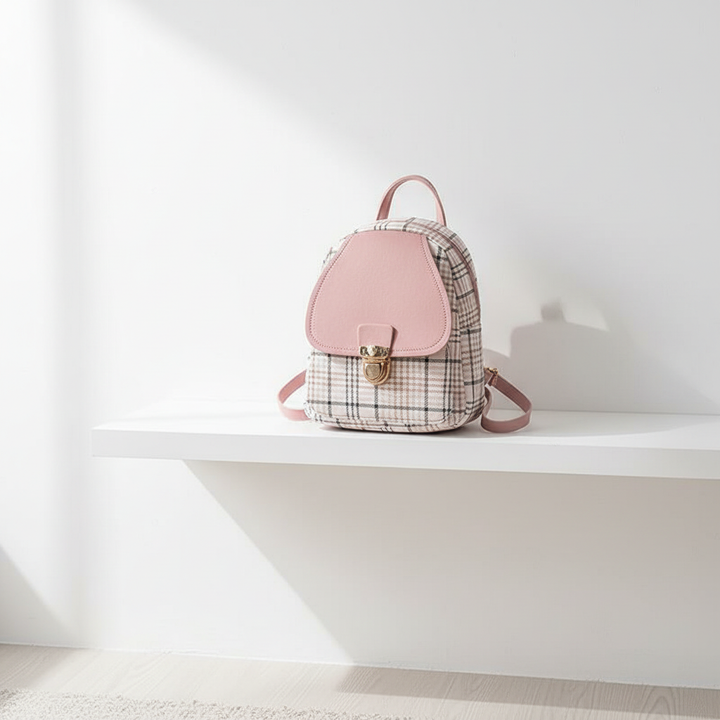 Ladies Check Lock Small Backpack One Shoulder Diagonal Handbag Coin Purse