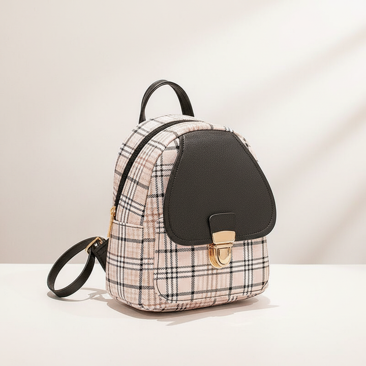 Ladies Check Lock Small Backpack One Shoulder Diagonal Handbag Coin Purse