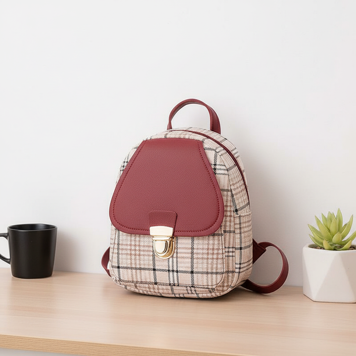 Ladies Check Lock Small Backpack One Shoulder Diagonal Handbag Coin Purse