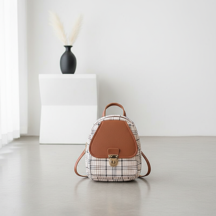 Ladies Check Lock Small Backpack One Shoulder Diagonal Handbag Coin Purse