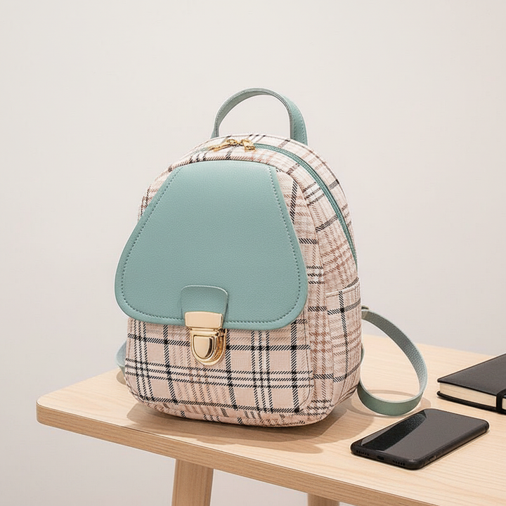 Ladies Check Lock Small Backpack One Shoulder Diagonal Handbag Coin Purse