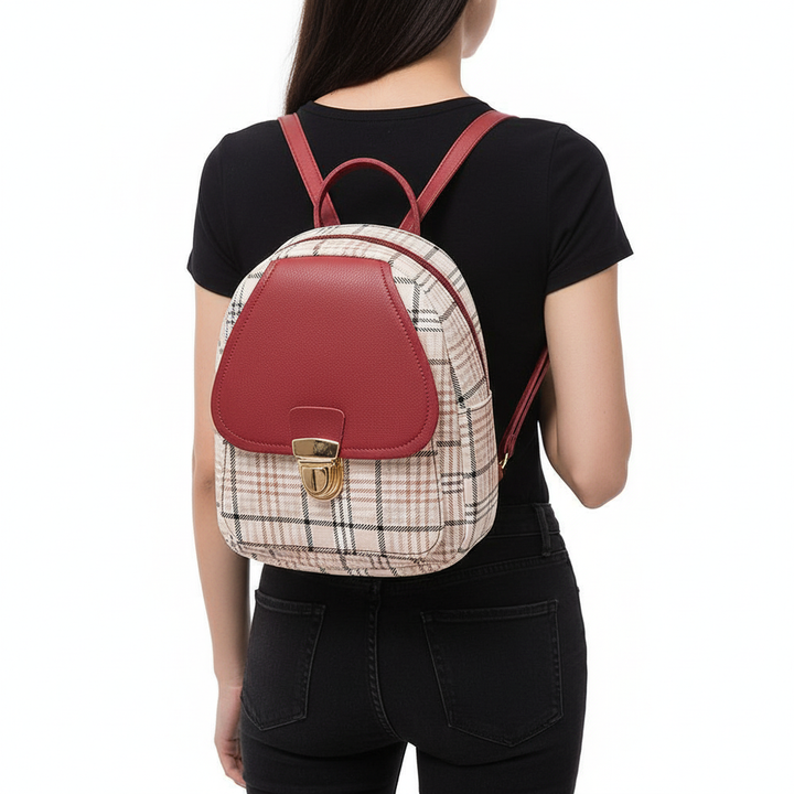 Ladies Check Lock Small Backpack One Shoulder Diagonal Handbag Coin Purse