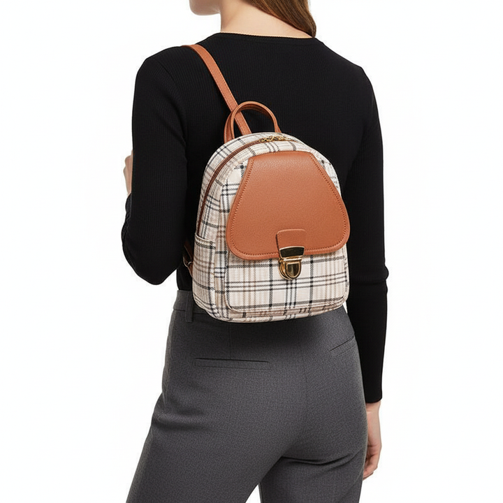 Ladies Check Lock Small Backpack One Shoulder Diagonal Handbag Coin Purse