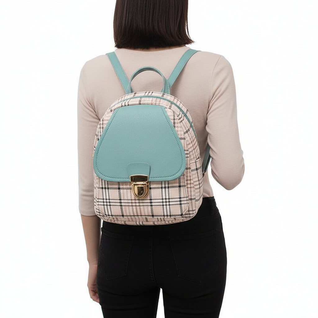 Ladies Check Lock Small Backpack One Shoulder Diagonal Handbag Coin Purse