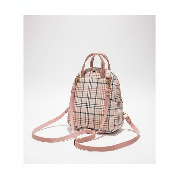 Ladies Check Lock Small Backpack One Shoulder Diagonal Handbag Coin Purse