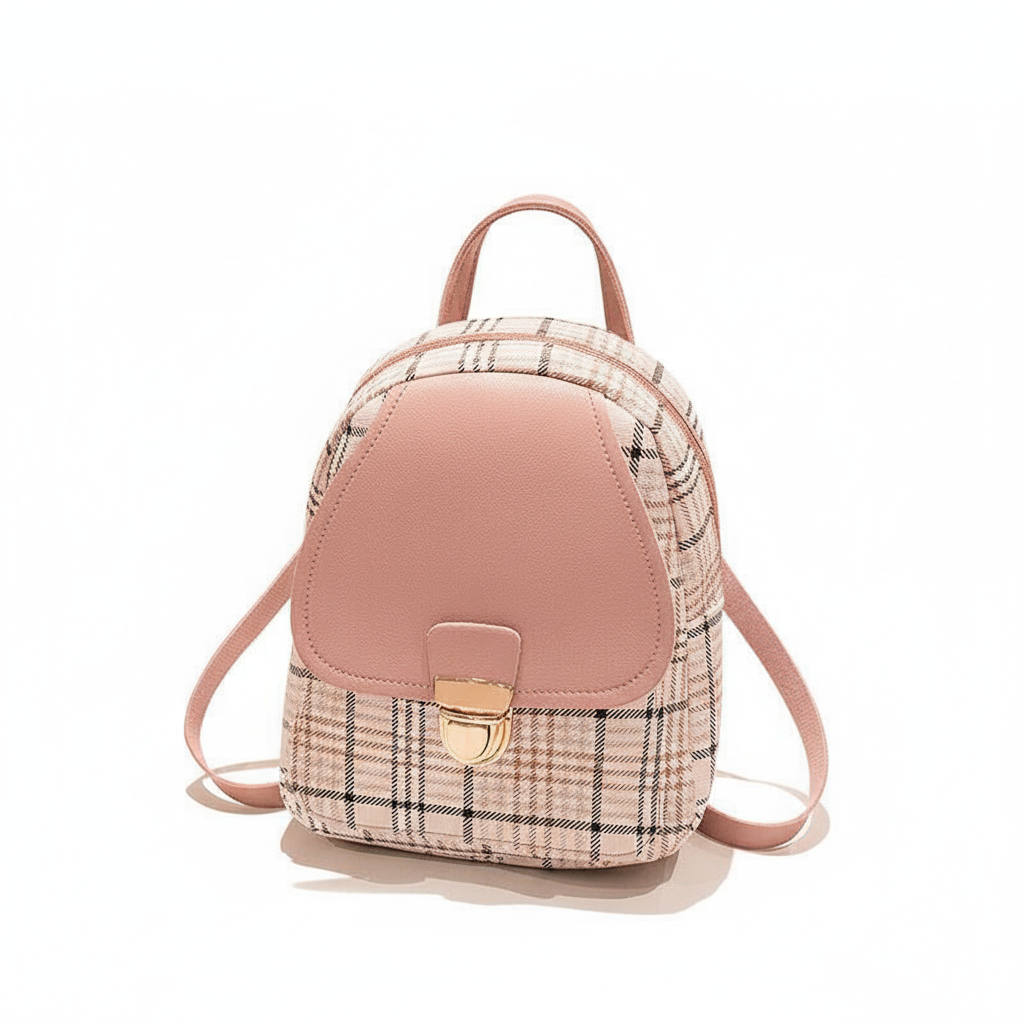 Ladies Check Lock Small Backpack One Shoulder Diagonal Handbag Coin Purse