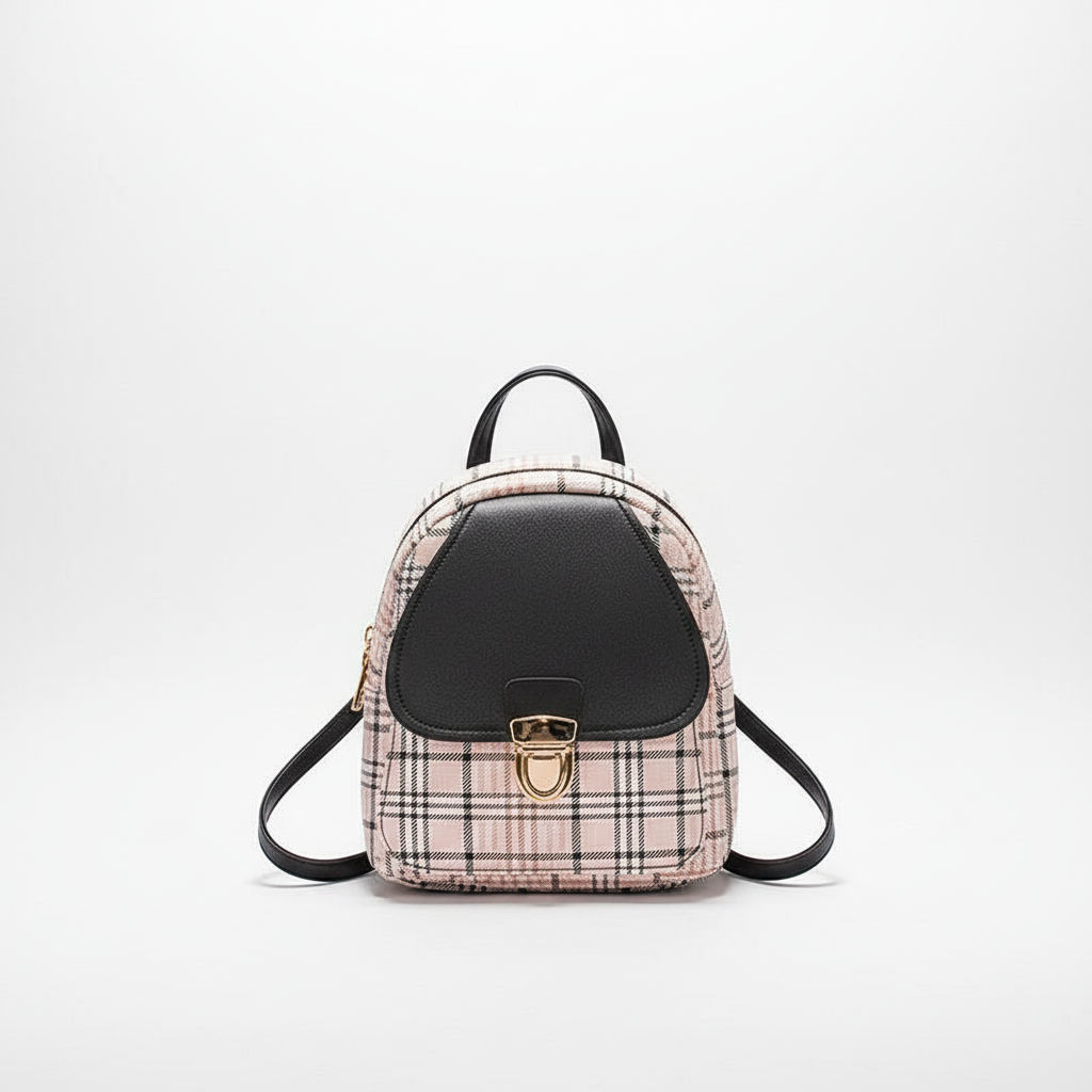 Ladies Check Lock Small Backpack One Shoulder Diagonal Handbag Coin Purse
