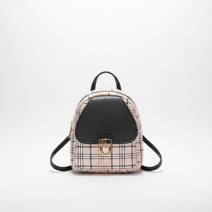 Ladies Check Lock Small Backpack One Shoulder Diagonal Handbag Coin Purse