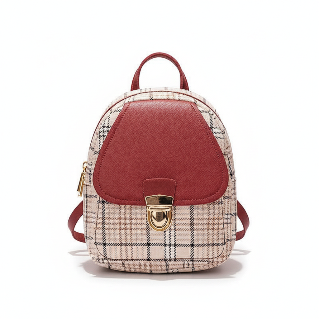 Ladies Check Lock Small Backpack One Shoulder Diagonal Handbag Coin Purse