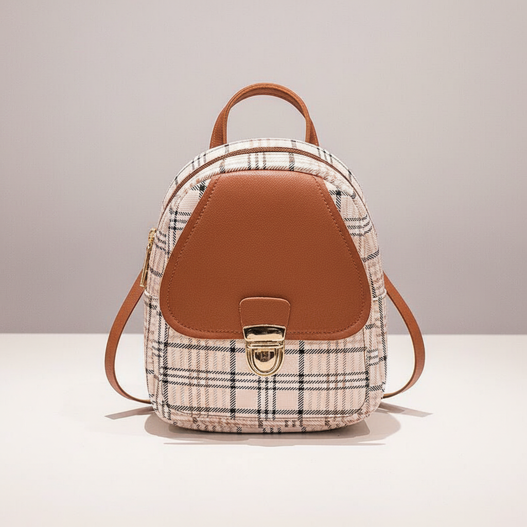 Ladies Check Lock Small Backpack One Shoulder Diagonal Handbag Coin Purse
