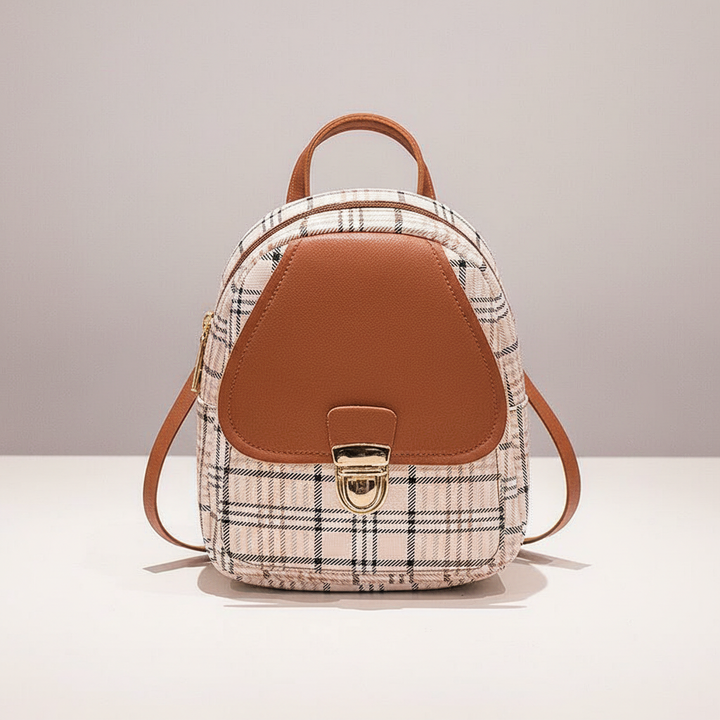 Ladies Check Lock Small Backpack One Shoulder Diagonal Handbag Coin Purse