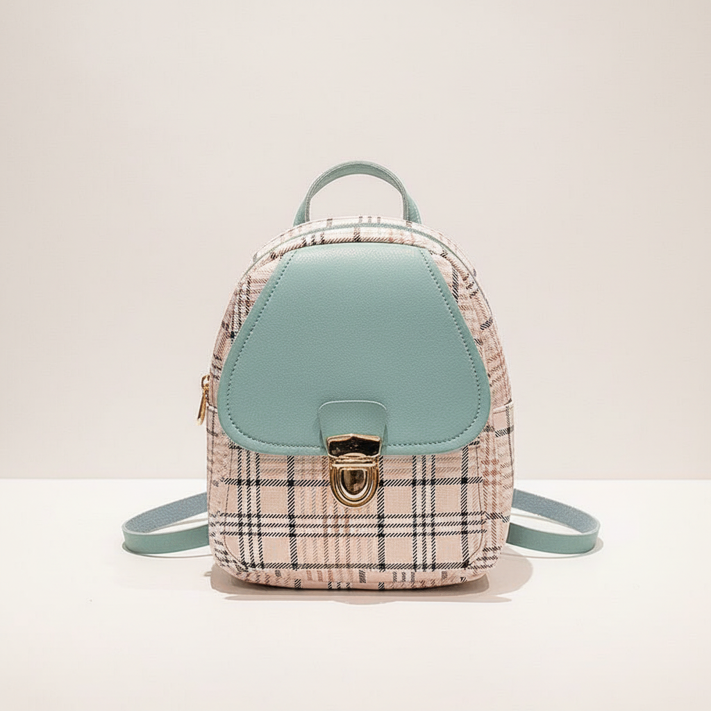 Ladies Check Lock Small Backpack One Shoulder Diagonal Handbag Coin Purse