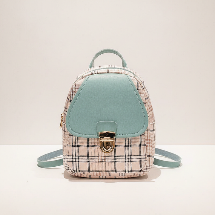 Ladies Check Lock Small Backpack One Shoulder Diagonal Handbag Coin Purse