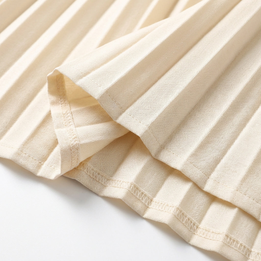 Short Sleeve Pleated Long Dress Summer Round Neck Dress Women's Clothing