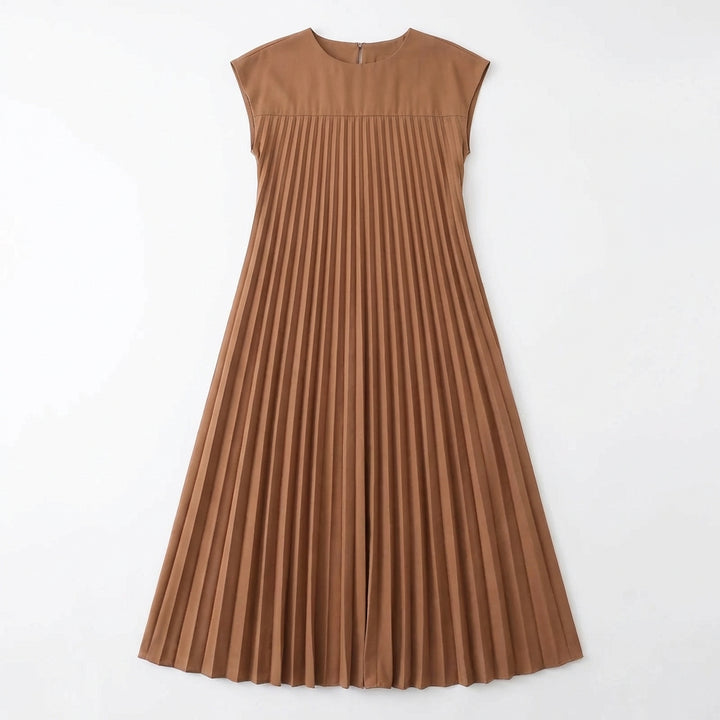 Short Sleeve Pleated Long Dress Summer Round Neck Dress Women's Clothing