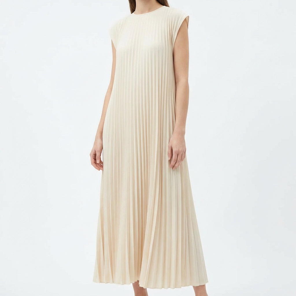 Short Sleeve Pleated Long Dress Summer Round Neck Dress Women's Clothing