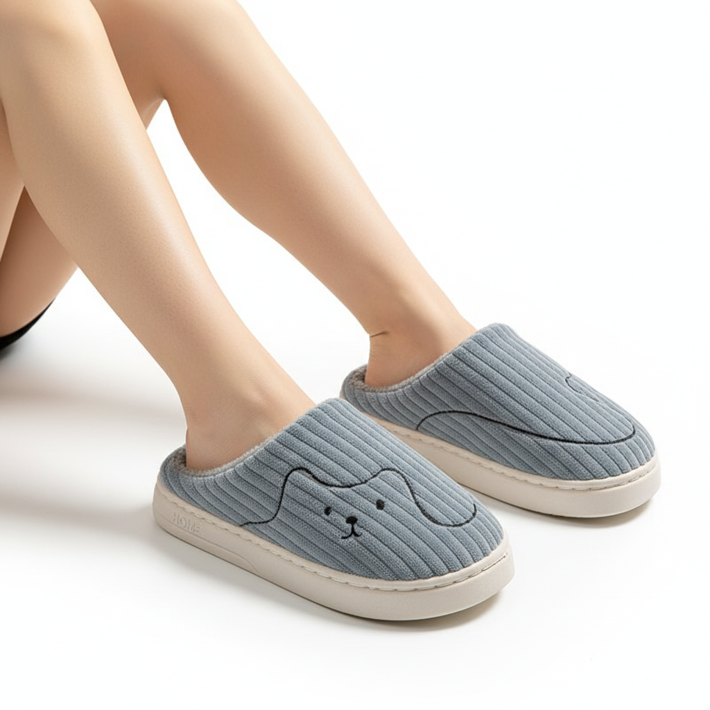 Striped Cat Slippers Indoor Couple Non-slip Floor Bedroom Slipper Winter Warm Plush House Shoes Women Men