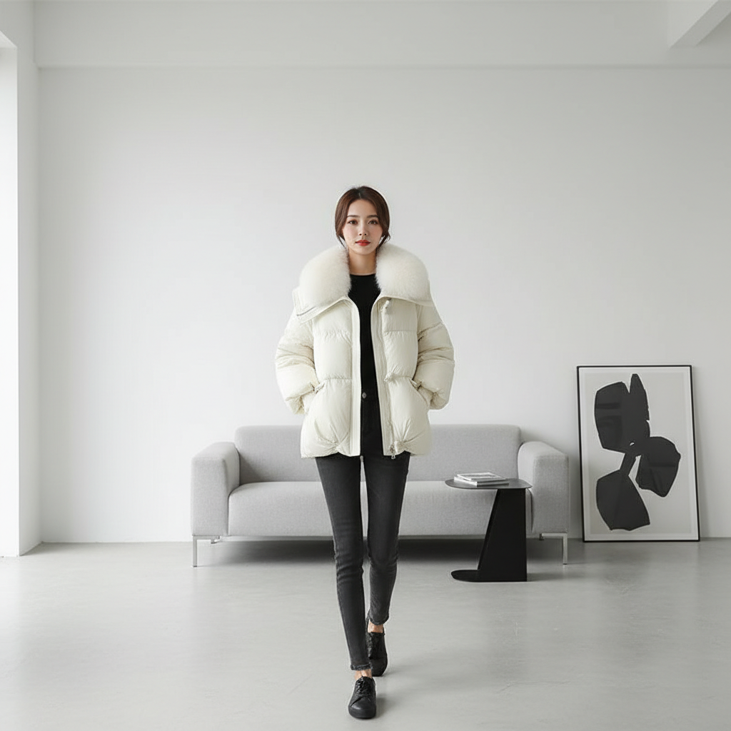 Down Cotton-padded Jacket Women's Short Fur Collar Thickened Coat Winter Clothing