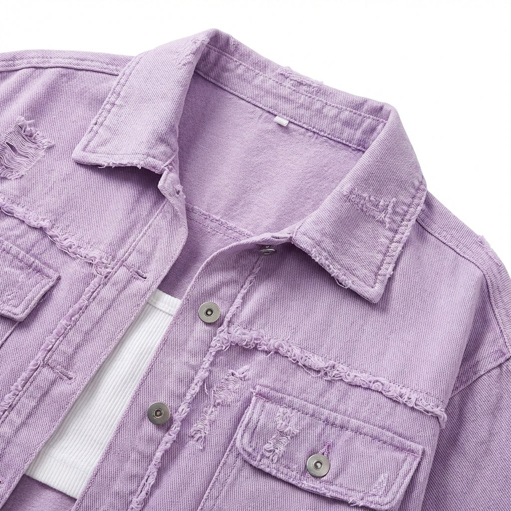 Women's Oversized Ripped Shacket – Casual Distressed Shirt Jacket for Fall & Spring