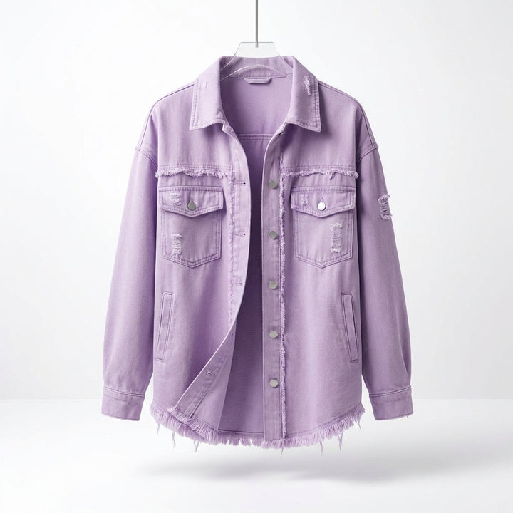 Women's Oversized Ripped Shacket – Casual Distressed Shirt Jacket for Fall & Spring