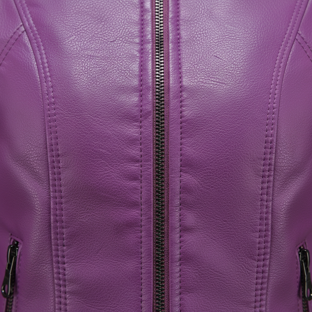 Women's Zip-up Leather Jackets Fashion Solid Color Pockets Stand Collar Top Outwear Clothing