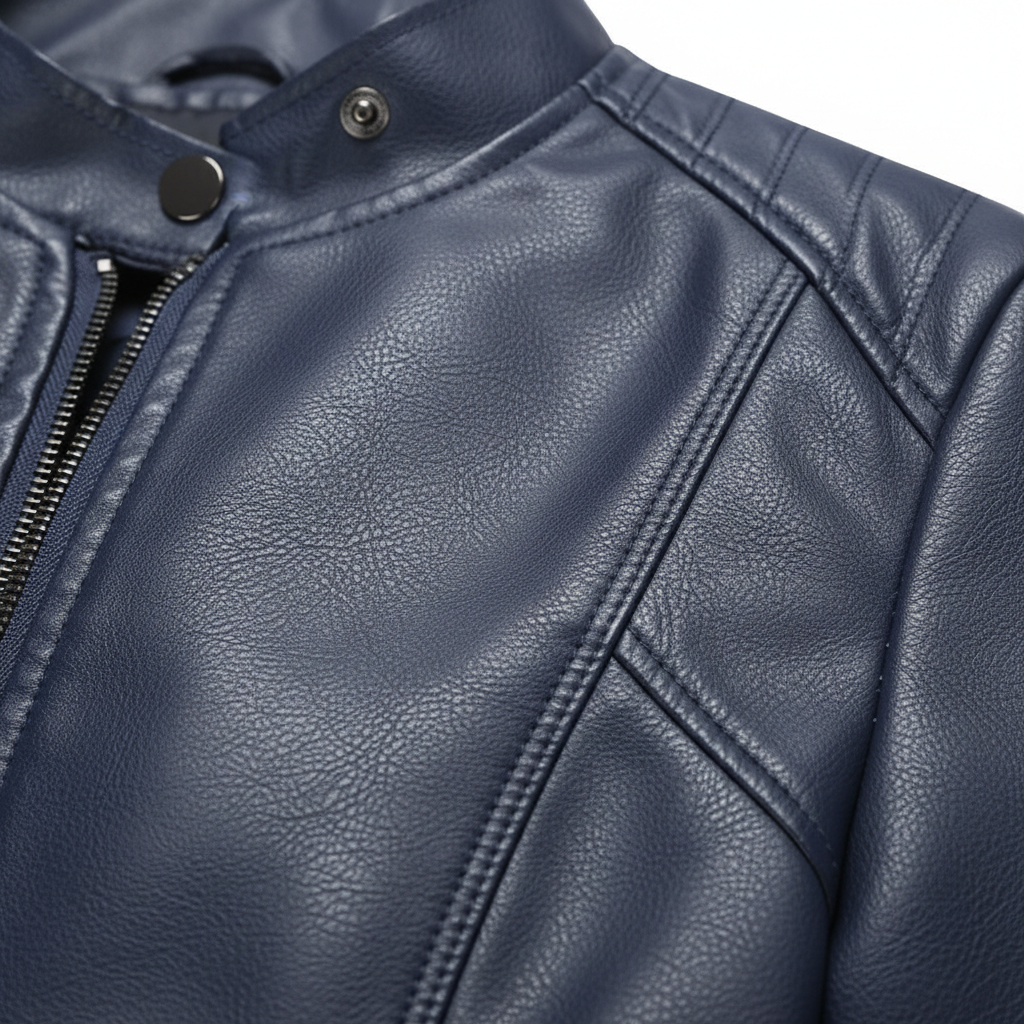 Women's Zip-up Leather Jackets Fashion Solid Color Pockets Stand Collar Top Outwear Clothing