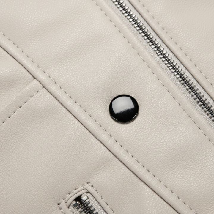 Women's Zip-up Leather Jackets Fashion Solid Color Pockets Stand Collar Top Outwear Clothing