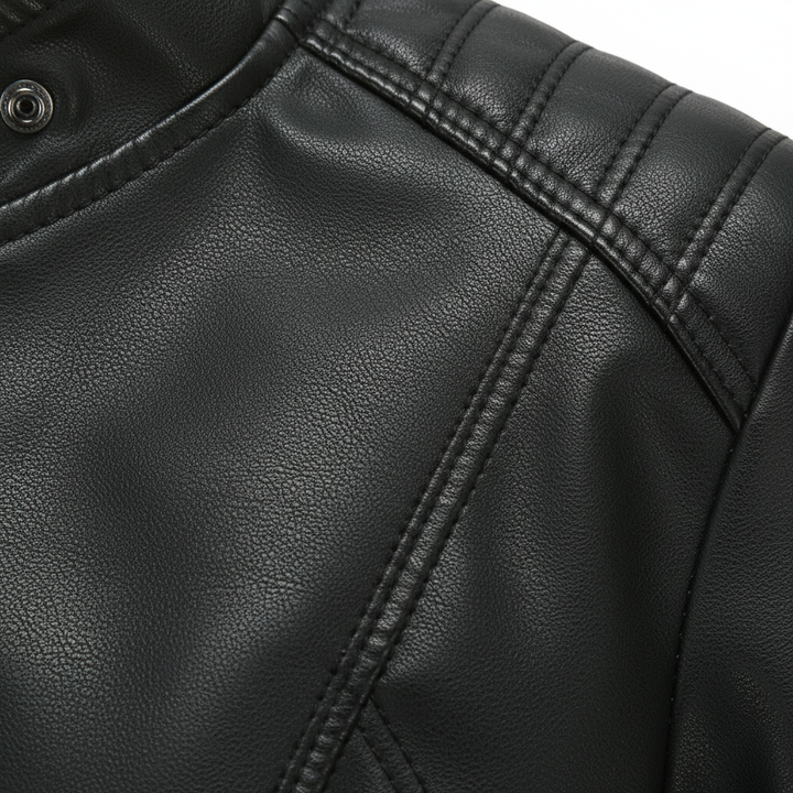 Women's Zip-up Leather Jackets Fashion Solid Color Pockets Stand Collar Top Outwear Clothing