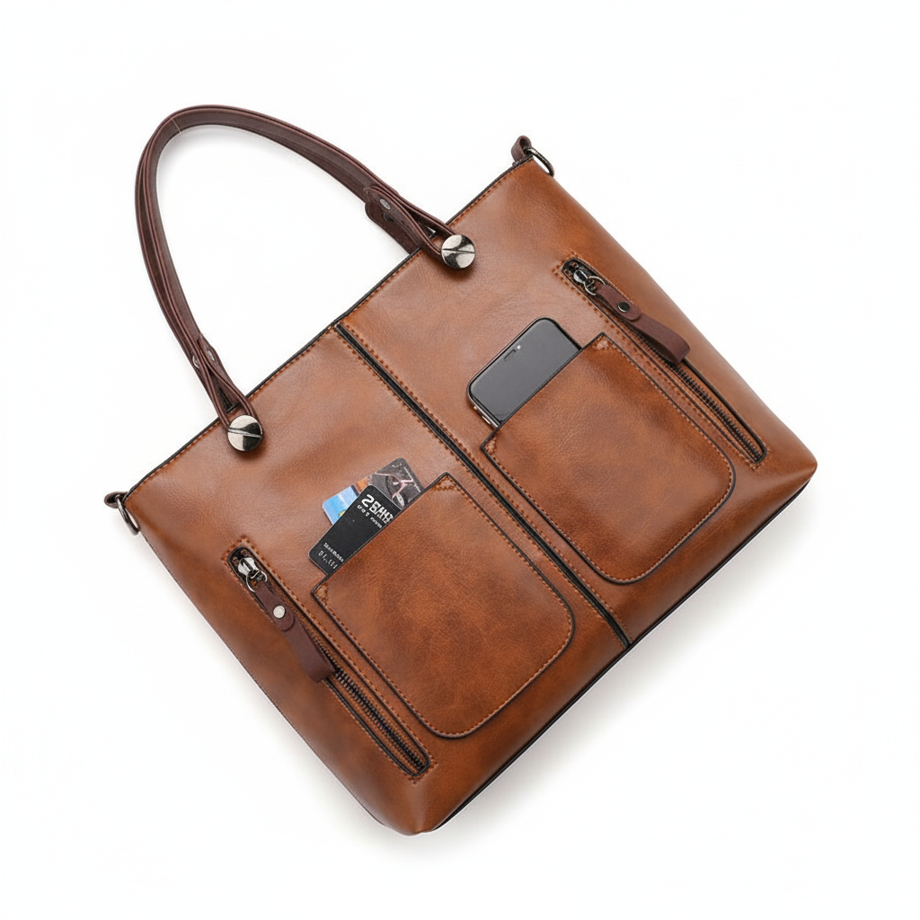 Retro PU Leather Large Capacity Tote Handbag – Women’s Shoulder & Crossbody Bag