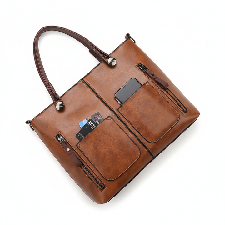 Retro PU Leather Large Capacity Tote Handbag – Women’s Shoulder & Crossbody Bag