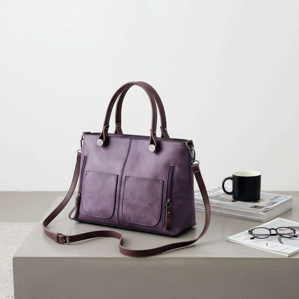 Retro PU Leather Large Capacity Tote Handbag – Women’s Shoulder & Crossbody Bag